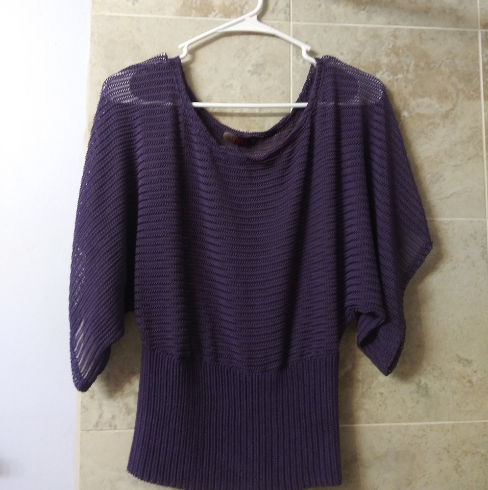 Lipstick Purple crochet medium top fishnet Style Blouse M